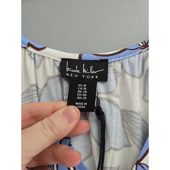 NWT Nicole Miller Blue Floral Split Neck Short Sleeve Midi Dress Womans Size 1X - Picture 5 of 7